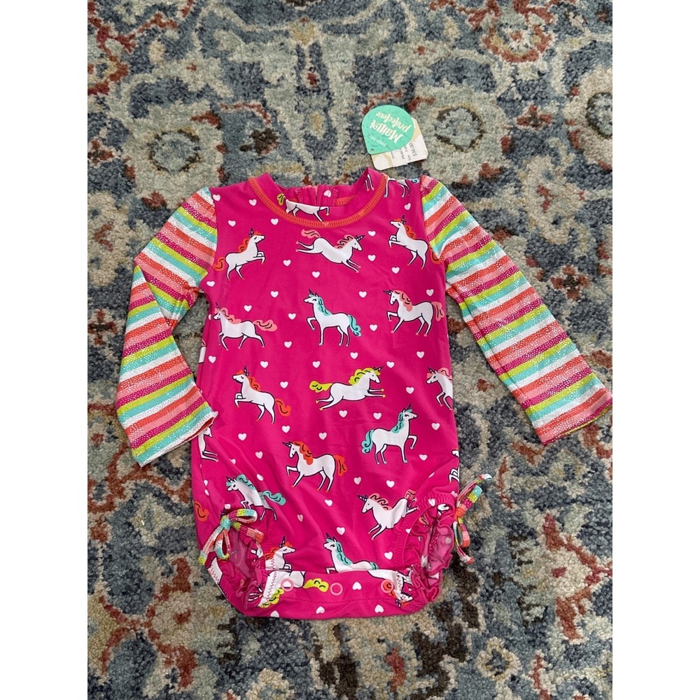 Hatley‎ Swimsuit Girls 6-9m Pink Unicorn UPF 50 Long Sleeve Rashguard NWT